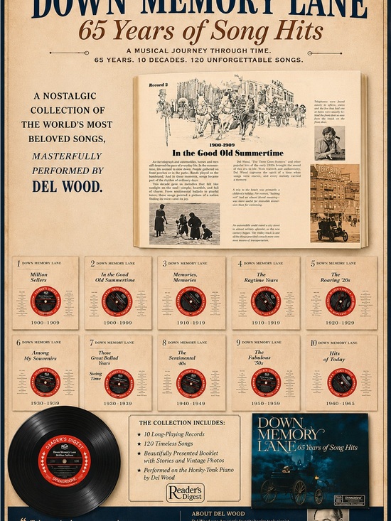Readers Digest Other - Any 3 for $50-Down Memory Lane 65 Years of Song Hits - Vintage Record Set
